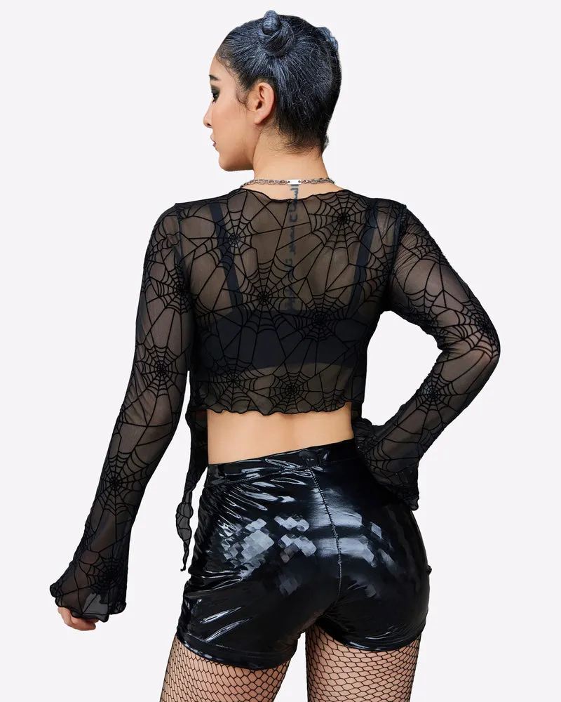 Mesh Crop Top Y2K Tie Front Tops