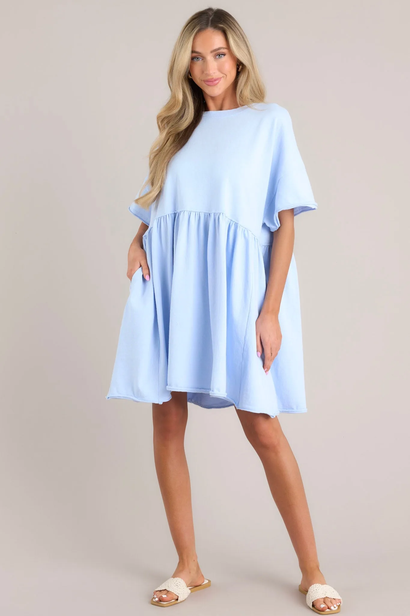 My Inner Peace Light Blue Mini T-Shirt Dress