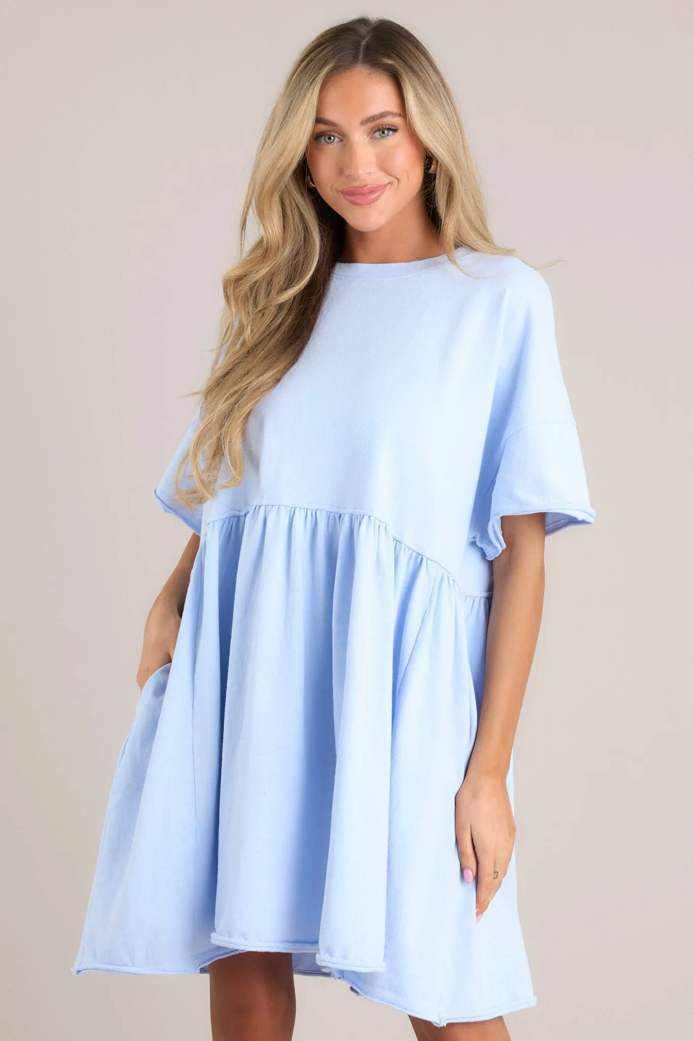 My Inner Peace Light Blue Mini T-Shirt Dress