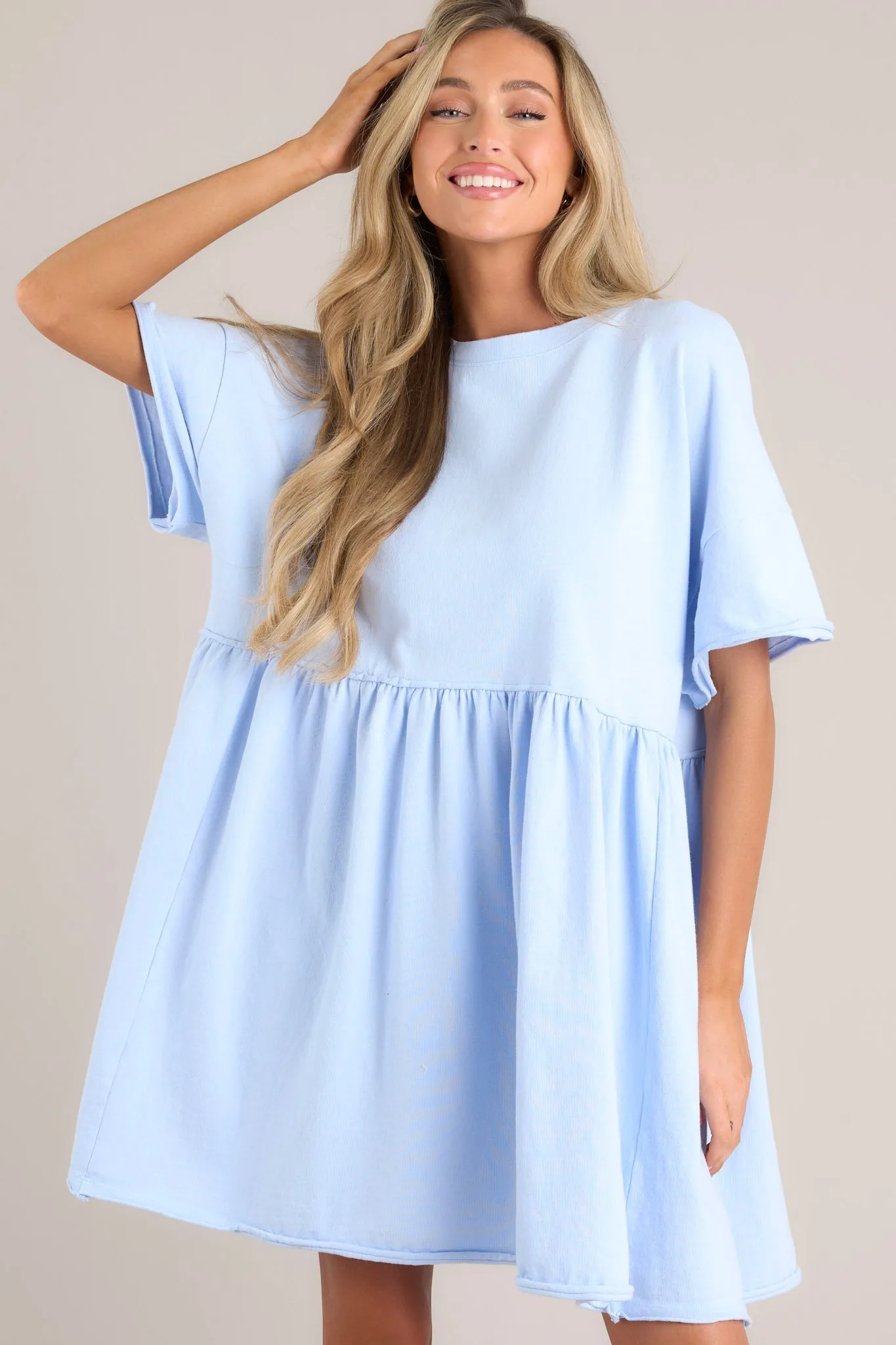 My Inner Peace Light Blue Mini T-Shirt Dress