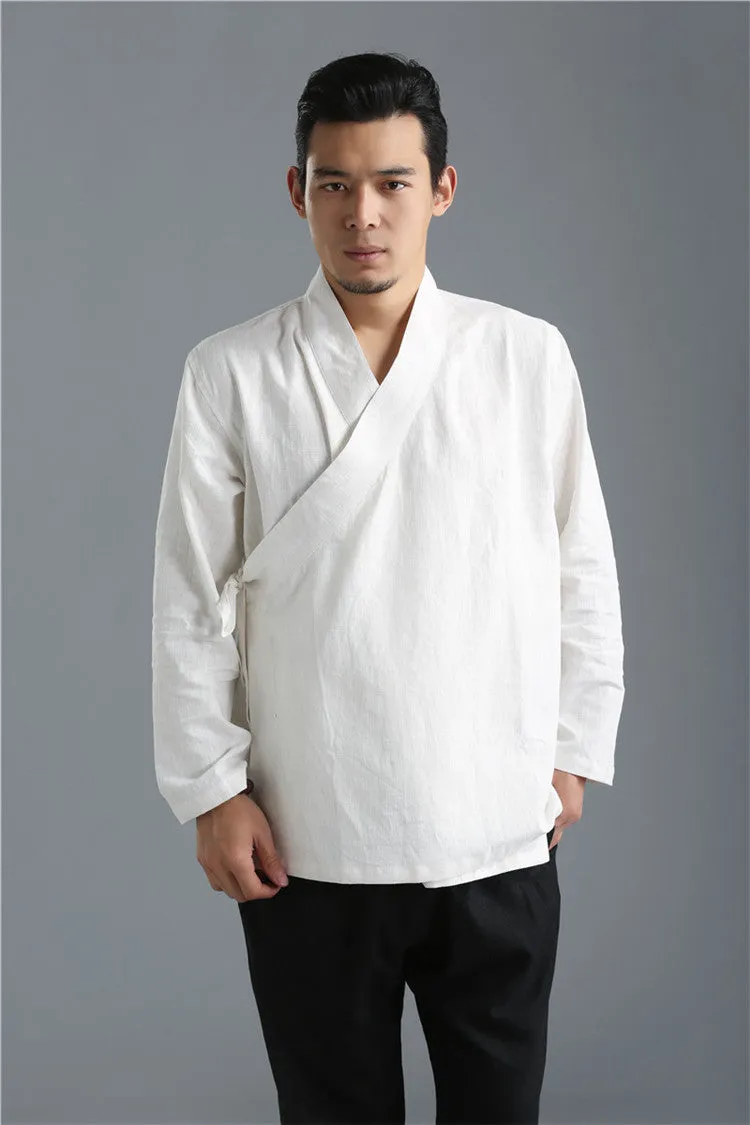 New Retro Ethnic Han Wing Chun Uniform, Pure Linen Shirts, Tops, Loose Tunic