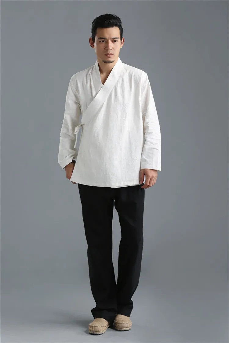 New Retro Ethnic Han Wing Chun Uniform, Pure Linen Shirts, Tops, Loose Tunic