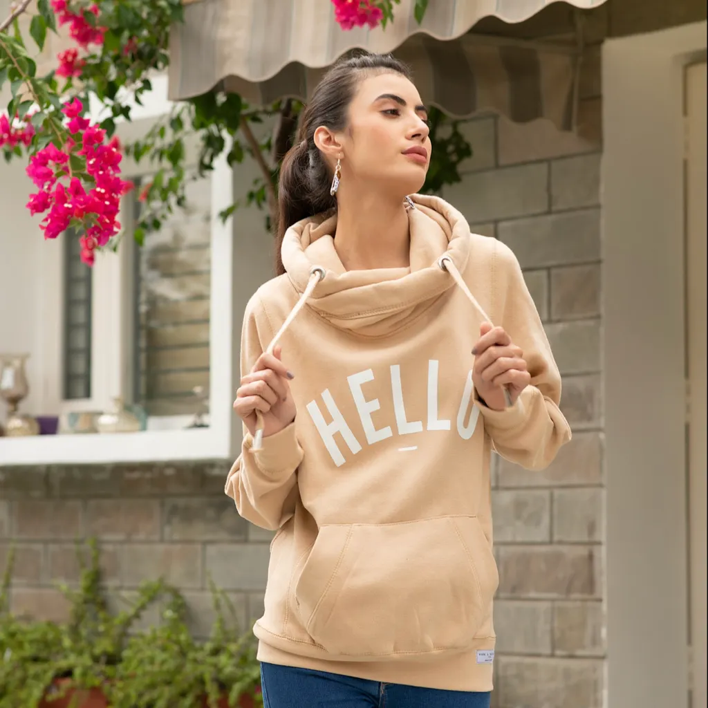 Nude Hello Cowl Neck Hoodie