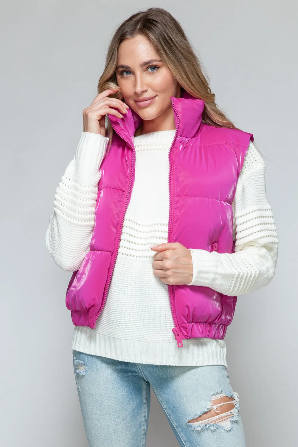 Pink Puffy Jacket New Women's Fall and Winter Fashion Fine Fur Lining Quilted Vest