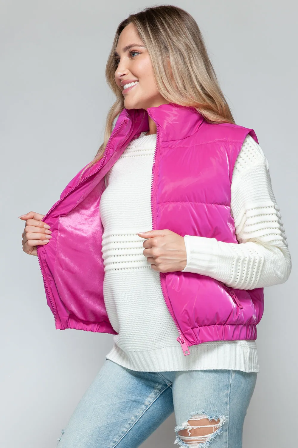 Pink Puffy Jacket New Women's Fall and Winter Fashion Fine Fur Lining Quilted Vest