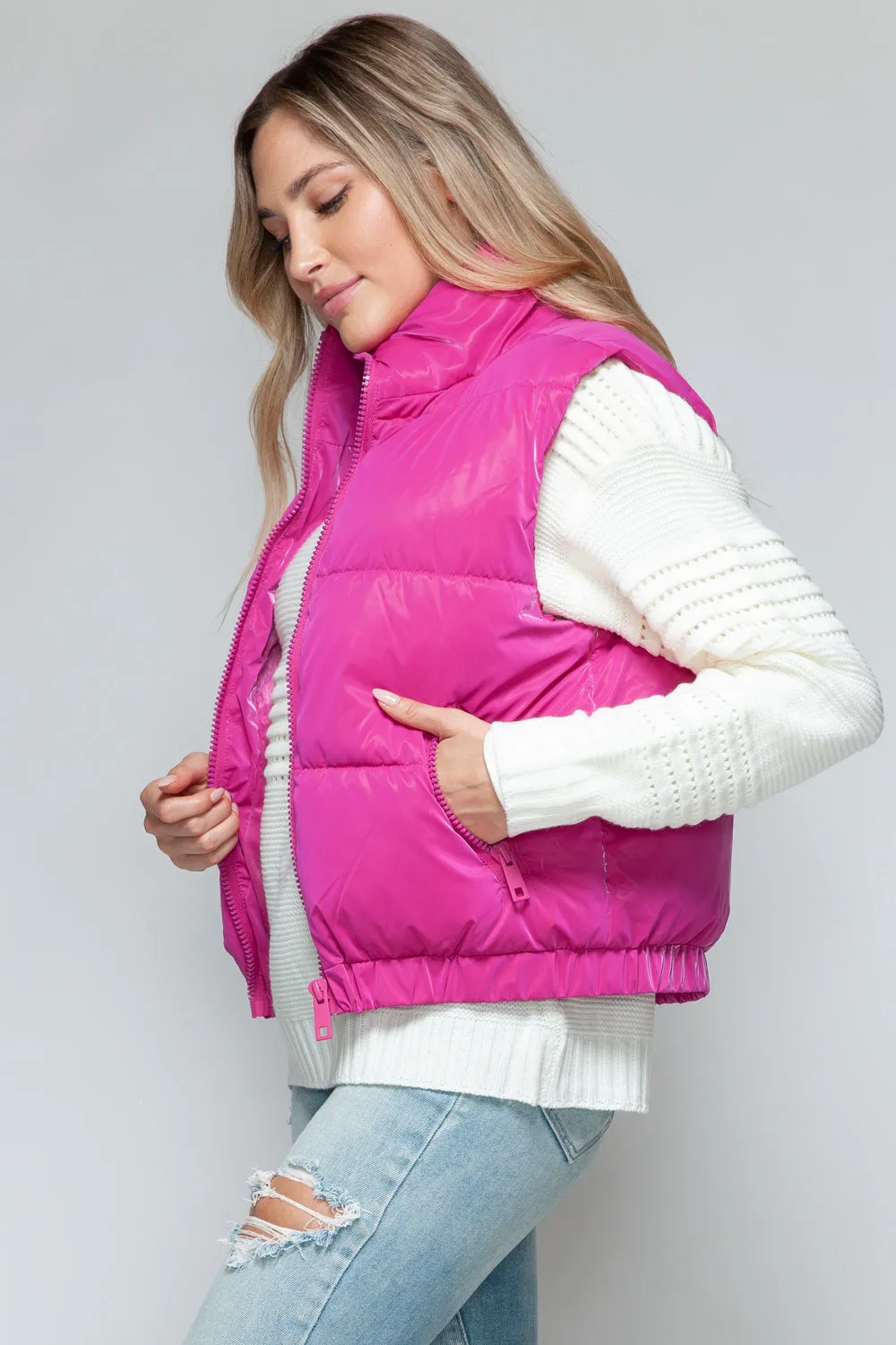 Pink Puffy Jacket New Women's Fall and Winter Fashion Fine Fur Lining Quilted Vest