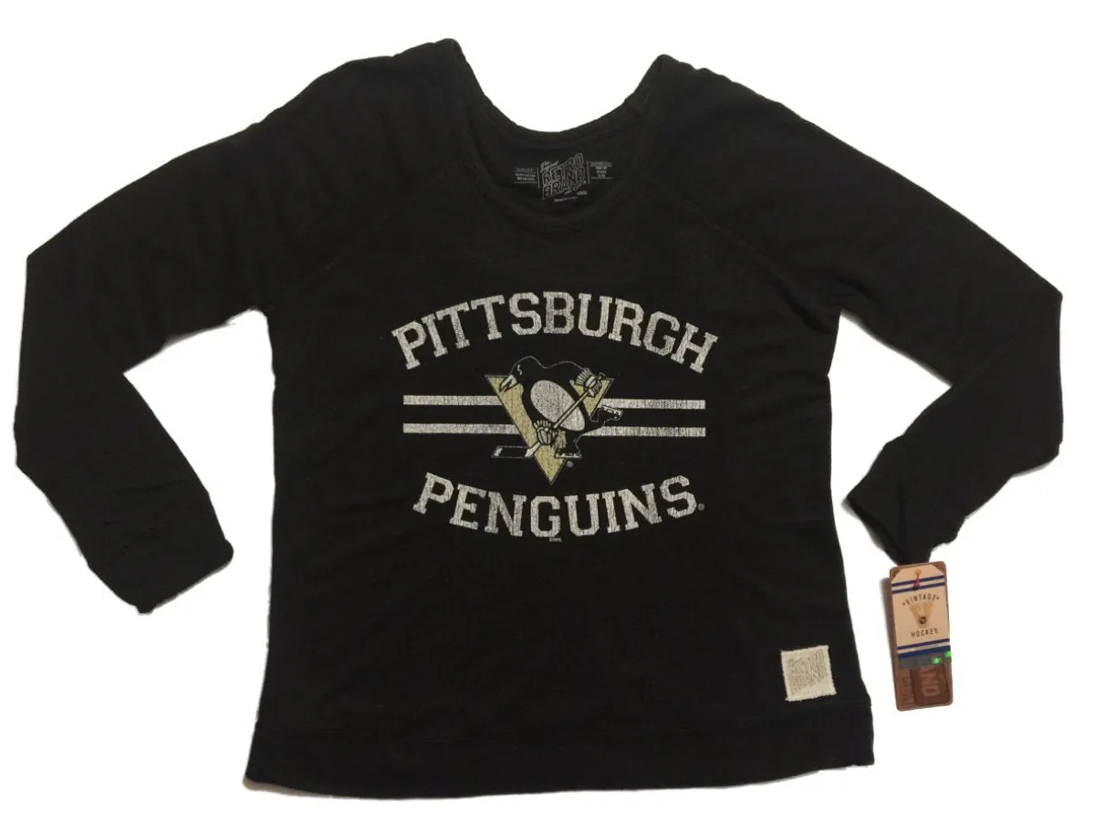 Pittsburgh Penguins Retro Brand WOMEN Black Soft Pullover Sweatshirt