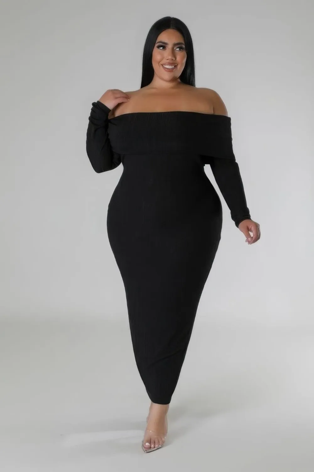 Plus Size Off Shoulders Stretch Dress