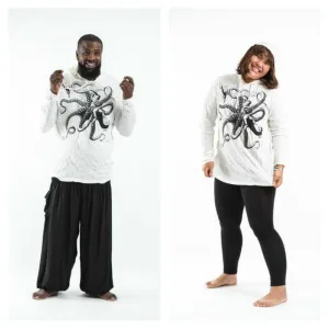 Plus Size Unisex Octopus Hoodie in White