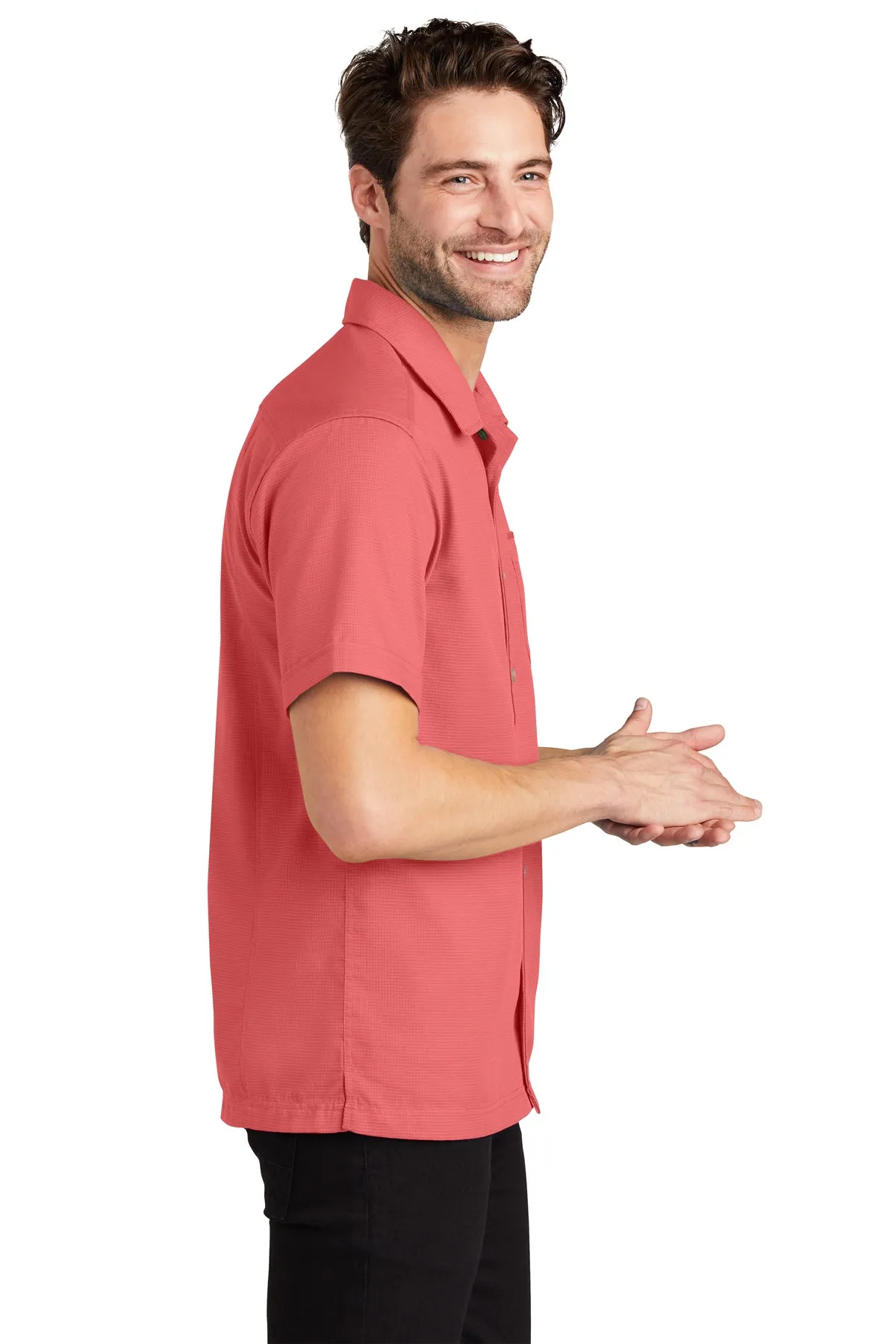 Port Authority Textured Custom Camp Shirts, Deep Coral