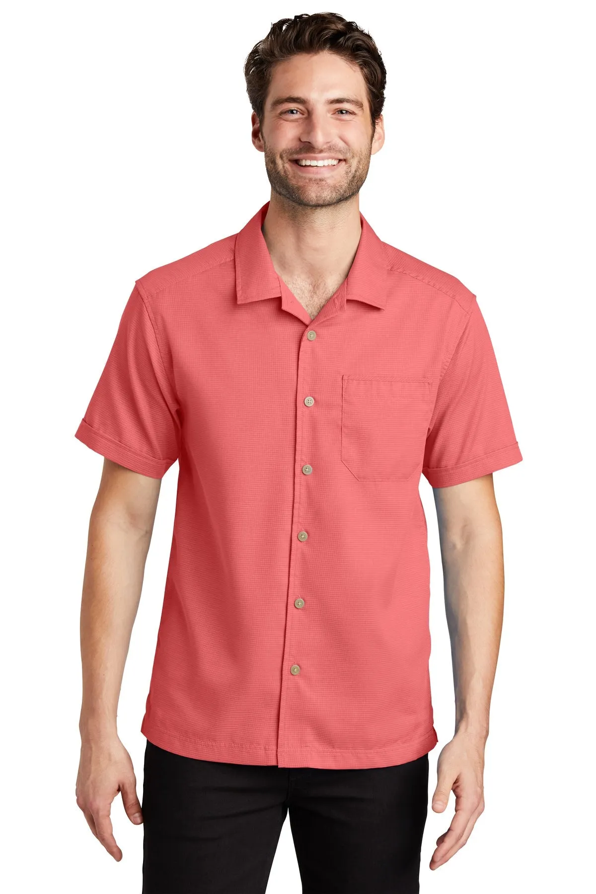 Port Authority Textured Custom Camp Shirts, Deep Coral