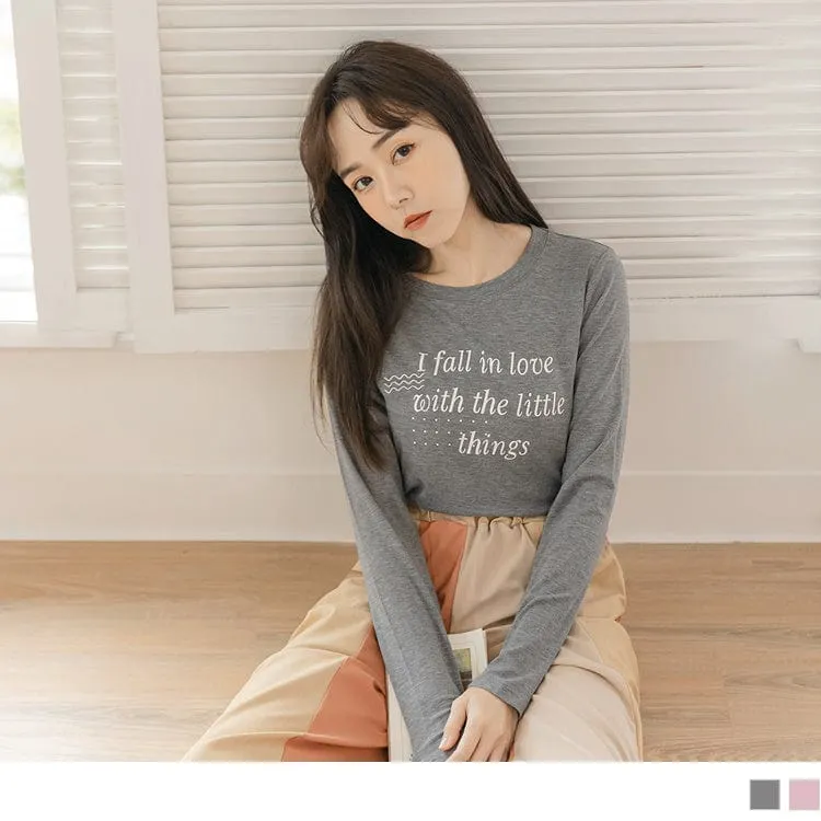 PURE COLOR LONG SLEEVE ROUND NECK LETTER PRINTED TOPS