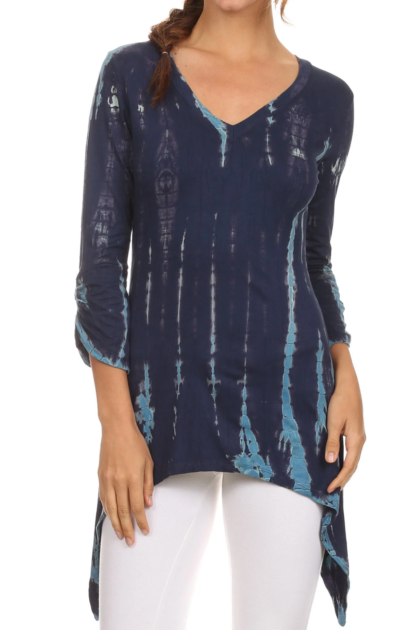 Sakkas Ciara V-Neck Long Sleeve Tie Dye Blouse