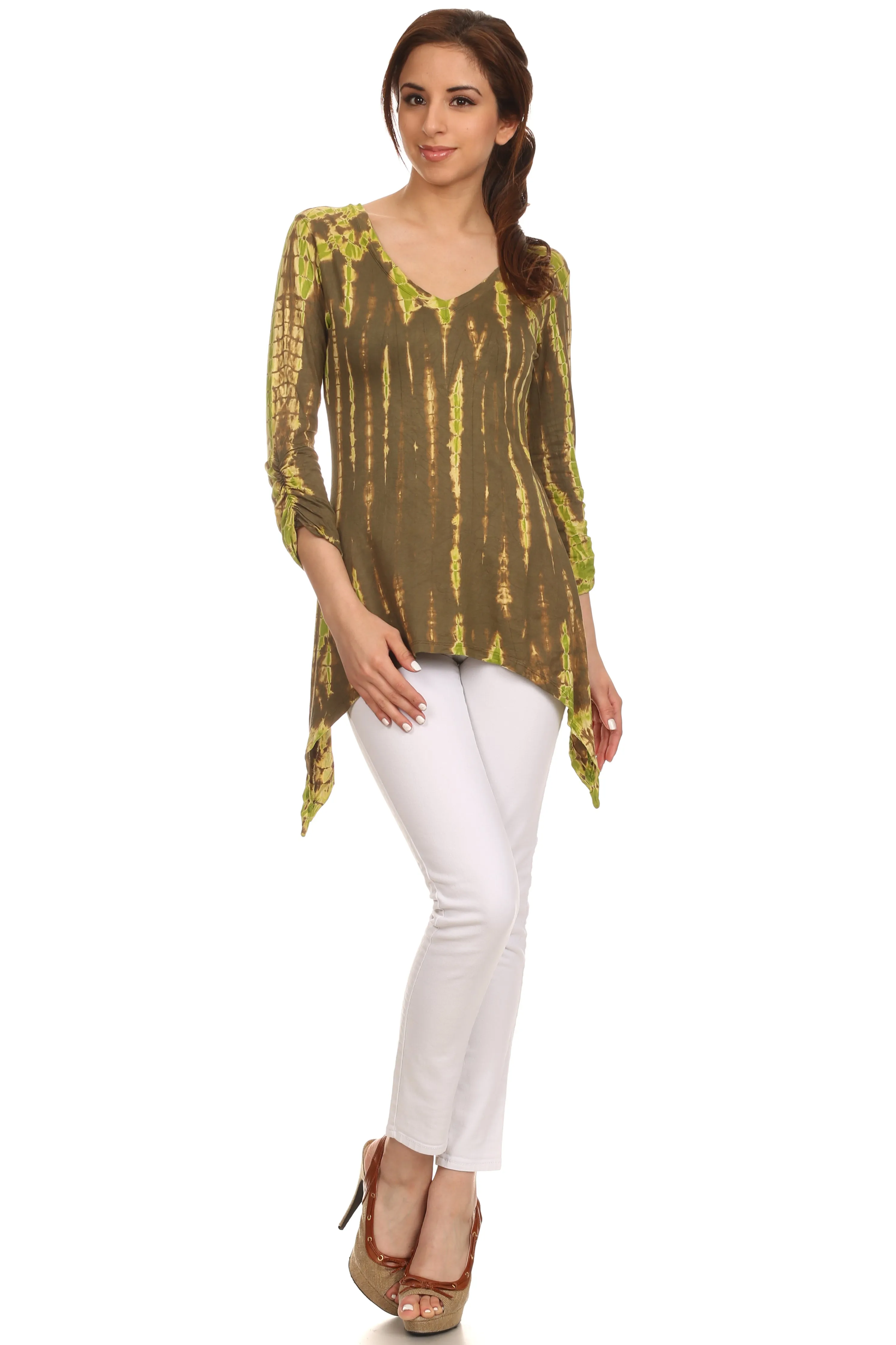 Sakkas Ciara V-Neck Long Sleeve Tie Dye Blouse