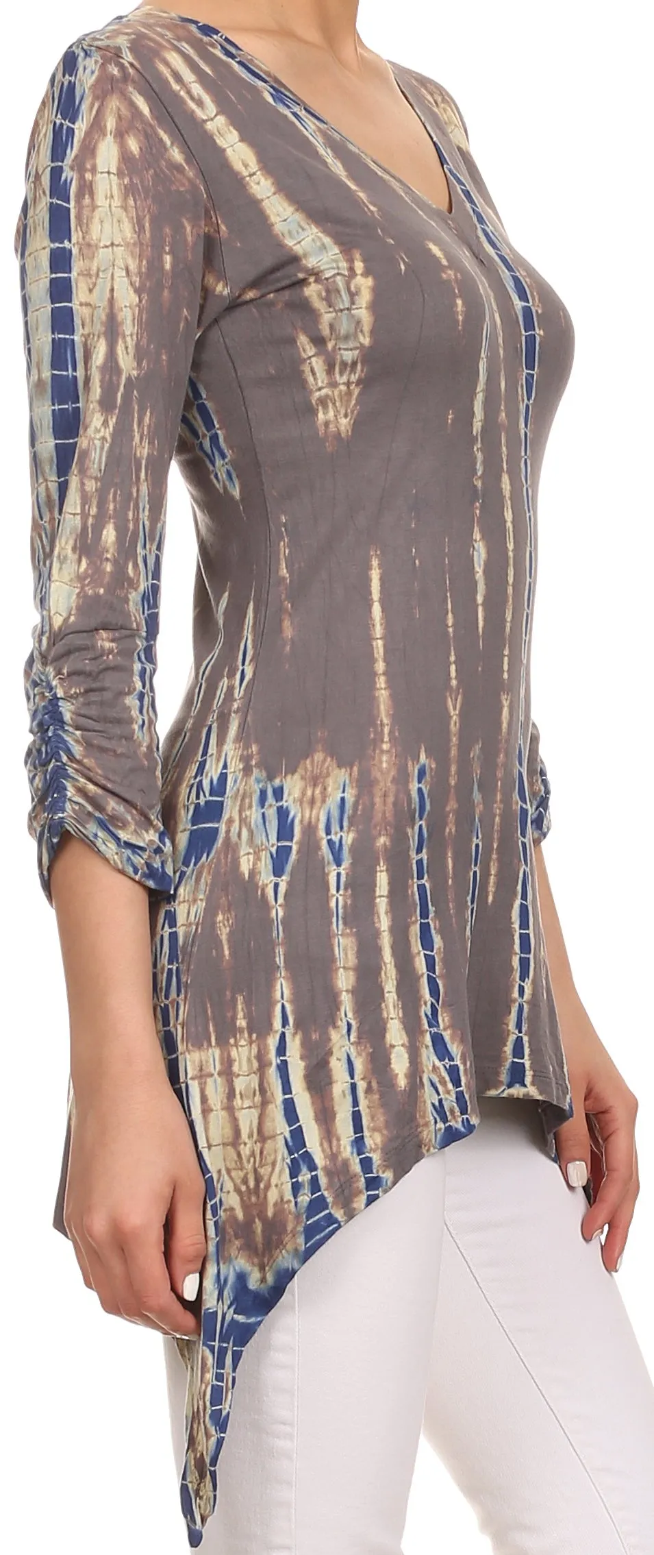 Sakkas Ciara V-Neck Long Sleeve Tie Dye Blouse