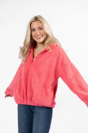 Stay Here Coral Sherpa Pullover FINAL SALE