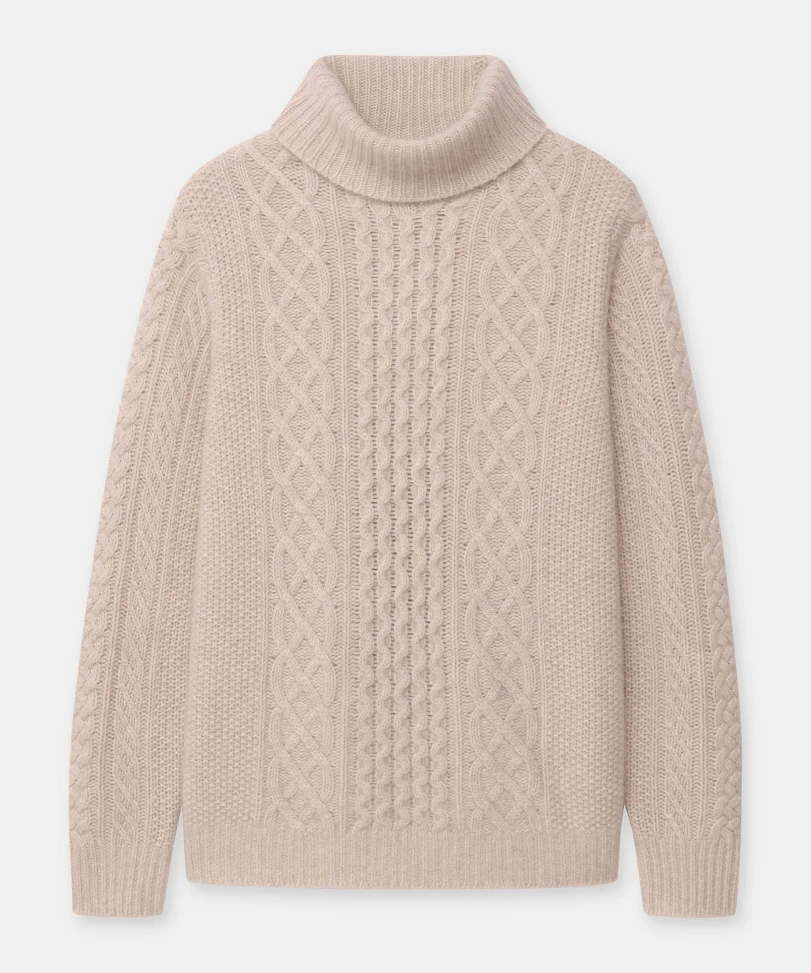 Super Luxe Cashmere Fisherman Cable Turtleneck