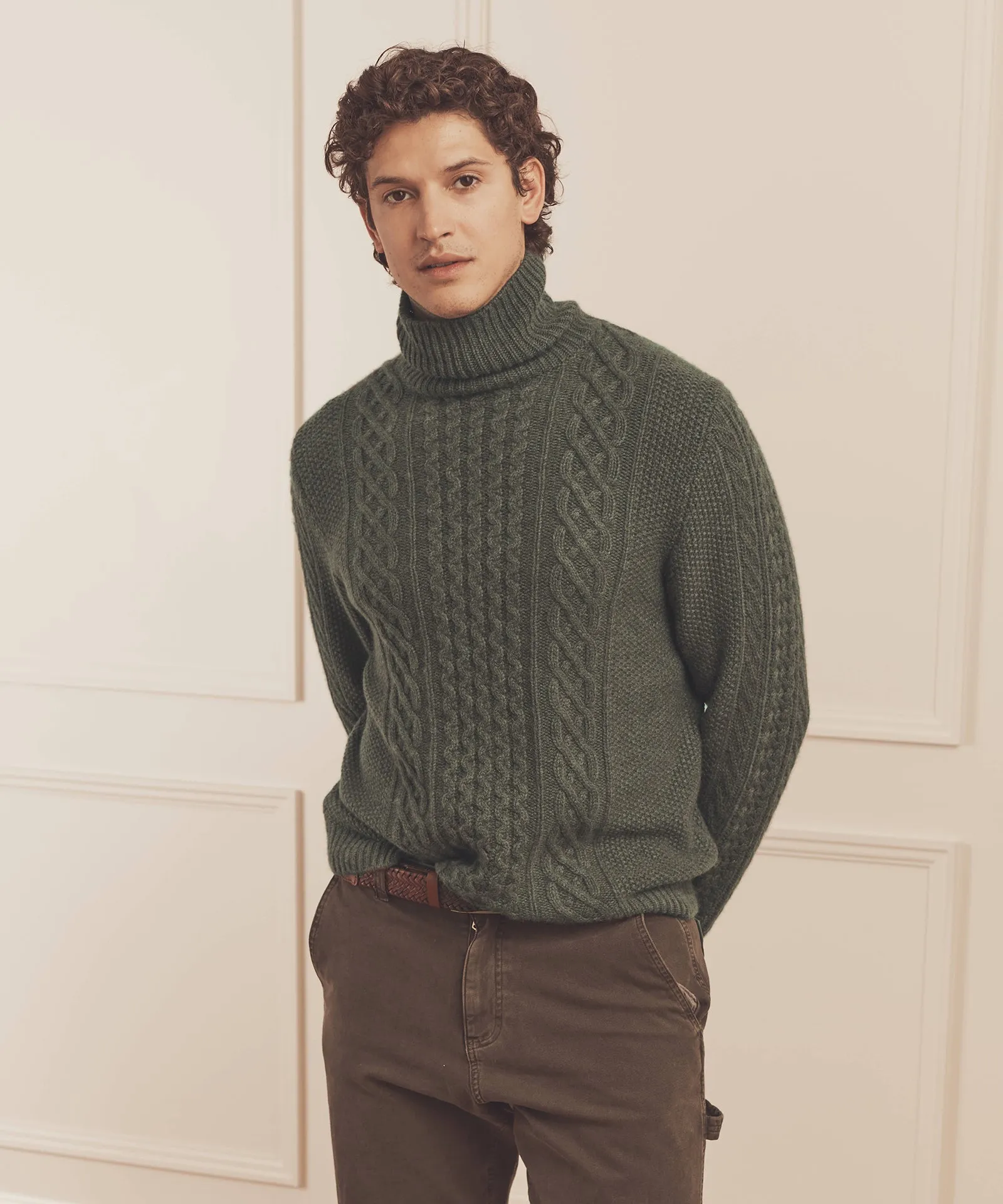 Super Luxe Cashmere Fisherman Cable Turtleneck