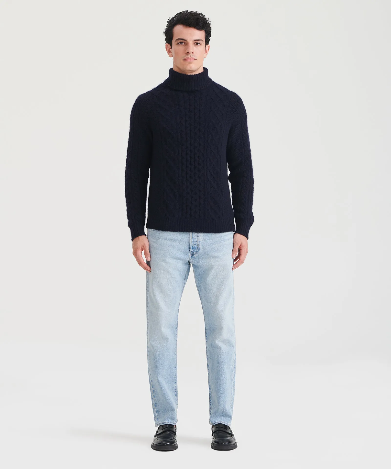 Super Luxe Cashmere Fisherman Cable Turtleneck