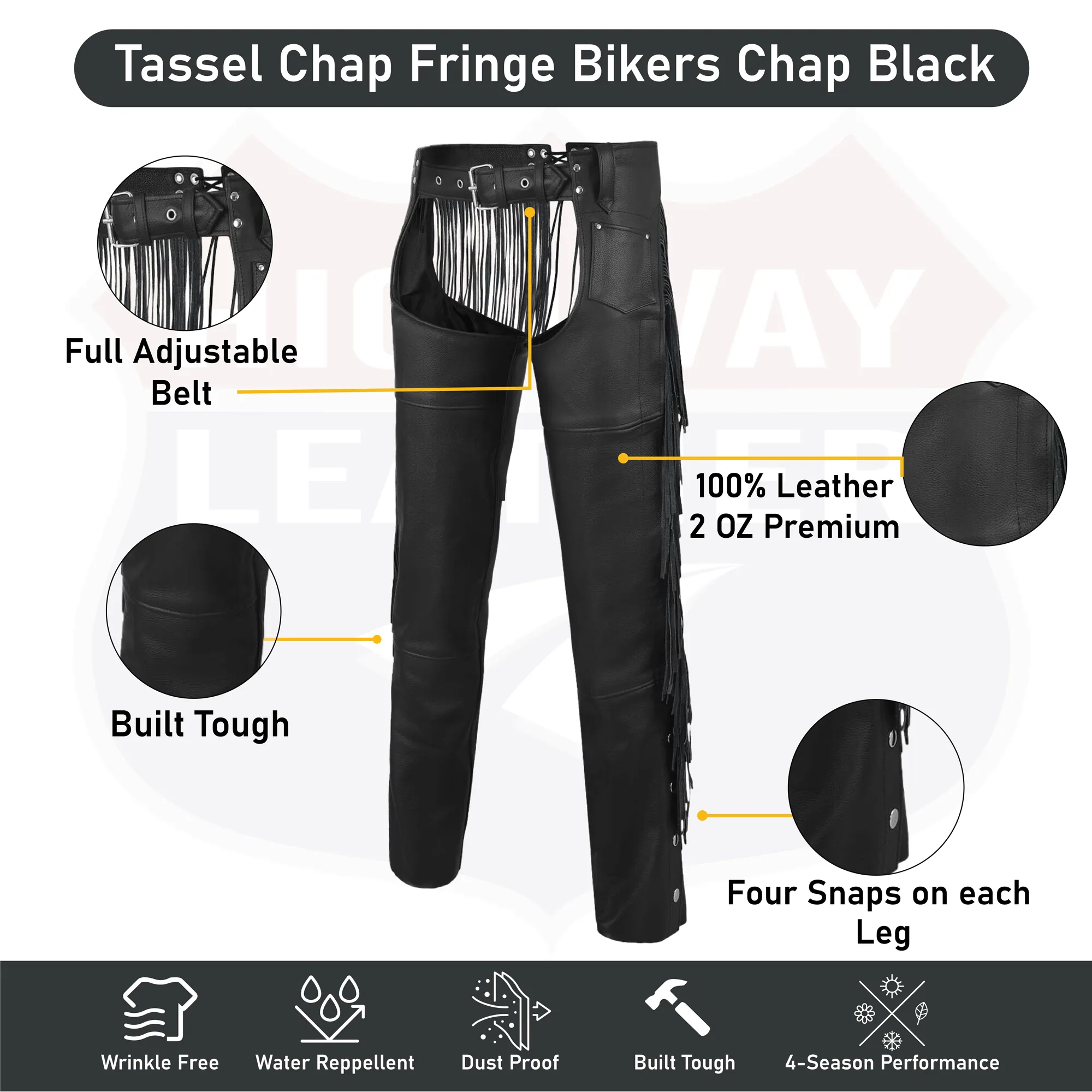 Tassel Chap Fringe Chaps Motorcycle Riding Bikers Chap Black #12800FRINGE