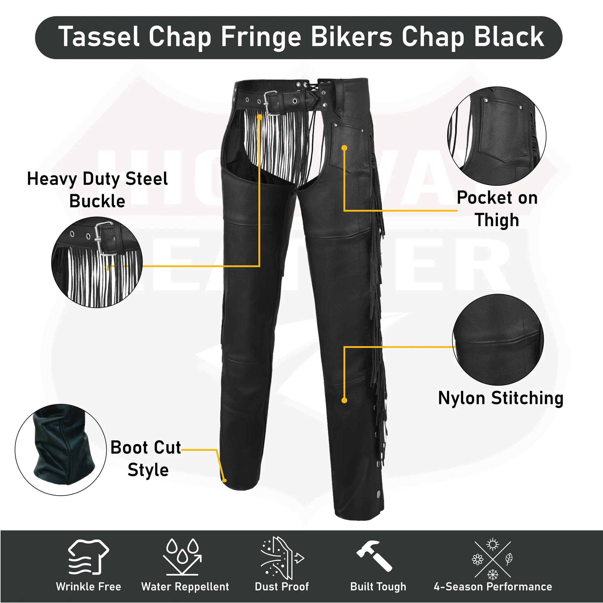 Tassel Chap Fringe Chaps Motorcycle Riding Bikers Chap Black #12800FRINGE