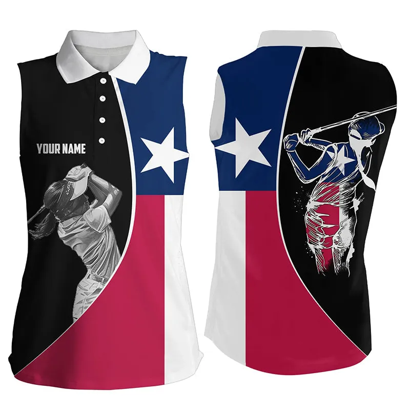 Texas Flag Womens Sleeveless Polo Shirts Custom Patriot Ladies Golf Tops, Gifts For Golf Lovers