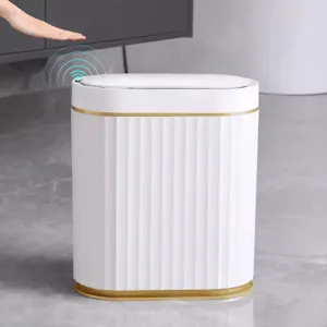 The Better Home 7L Dustbin For Kitchen | Dustbin For Bathroom | 29 cm Automatic Smart Sensor Dustbin For Bedroom | Steel Dustbin With Lid | Dustbin For Office | Garbage Bin - White & Gold