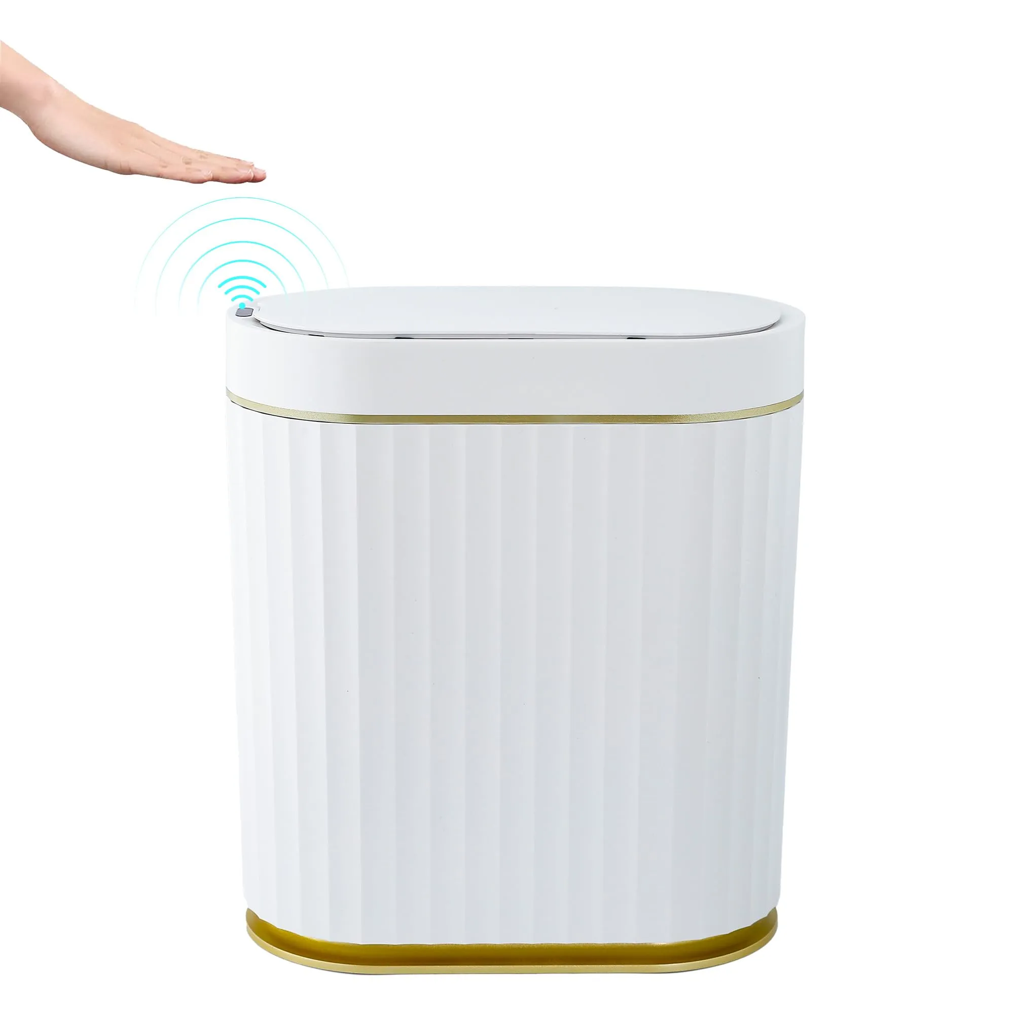 The Better Home 7L Dustbin For Kitchen | Dustbin For Bathroom | 29 cm Automatic Smart Sensor Dustbin For Bedroom | Steel Dustbin With Lid | Dustbin For Office | Garbage Bin - White & Gold