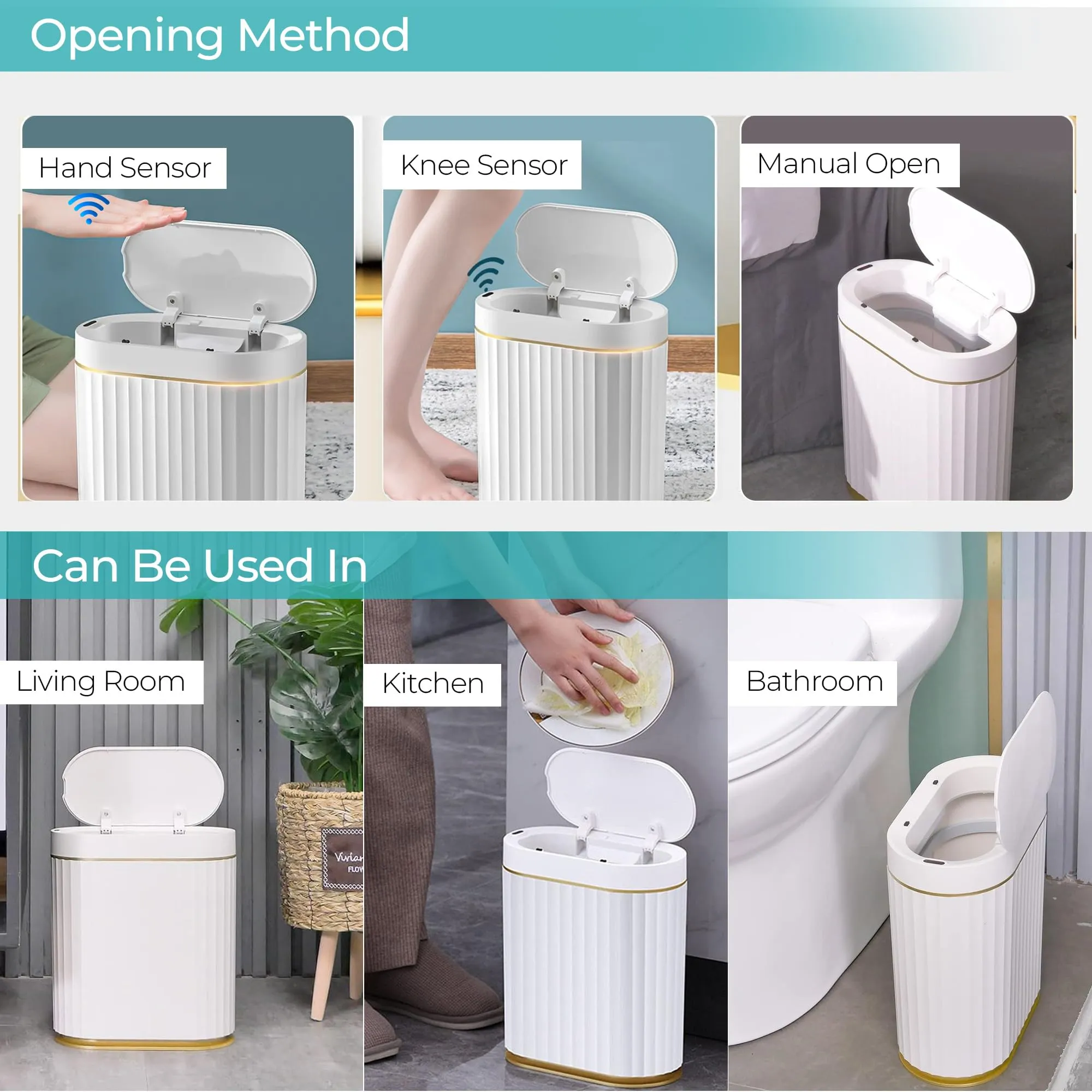 The Better Home 7L Dustbin For Kitchen | Dustbin For Bathroom | 29 cm Automatic Smart Sensor Dustbin For Bedroom | Steel Dustbin With Lid | Dustbin For Office | Garbage Bin - White & Gold