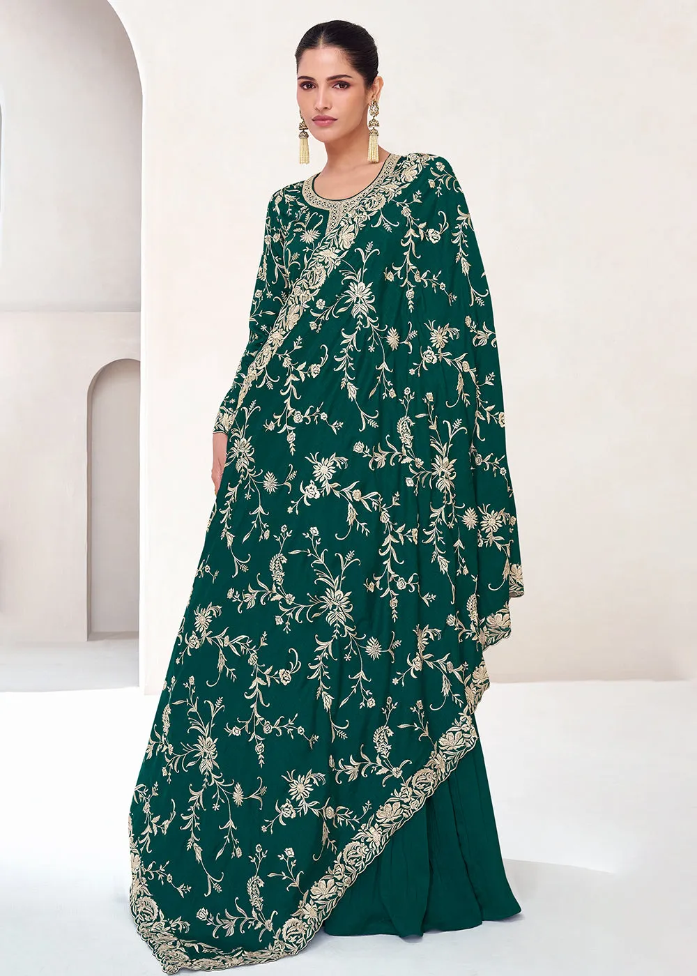 Topnotch Green Embroidered Premium Silk Anarkali Suit