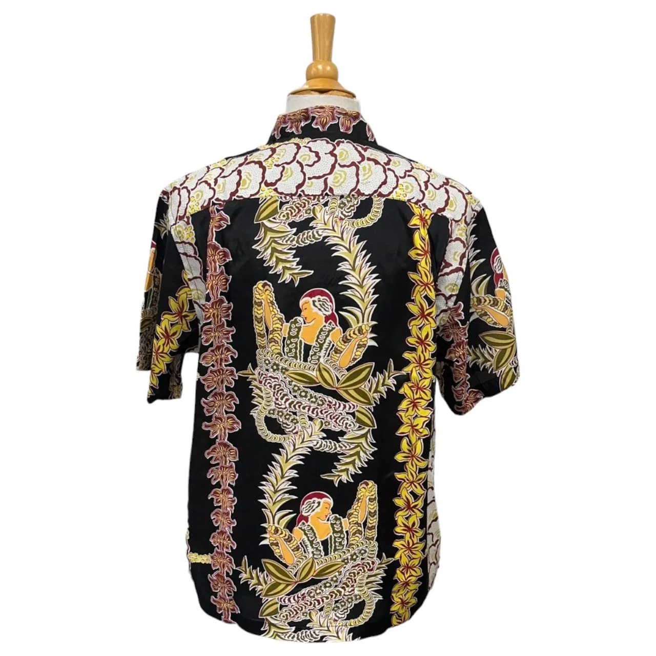 Vintage Prints Hula Girl & Flower Lei Print Aloha Shirts Black | Vintage Aloha Shirts Brand: Kamehameha