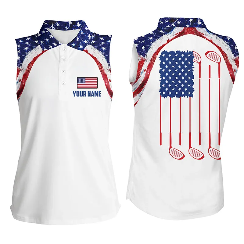 Watercolor American Flag White Womens Golf Polo Shirt Custom Golf Tops For Ladies Patriotic Golf Gift