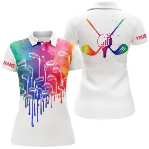 Watercolor White Women Golf Polo Shirts Custom Golf Tops For Women, Golf Gifts