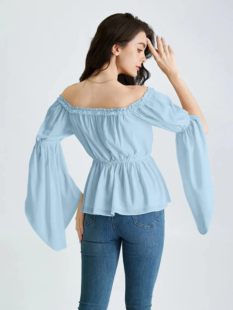 Women Chiffon Tops Slit Sleeve Off Shoulder Tops