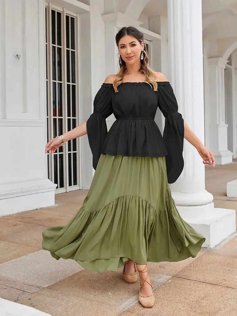 Women Chiffon Tops Slit Sleeve Off Shoulder Tops