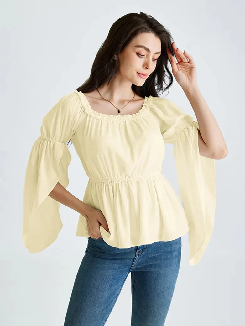 Women Chiffon Tops Slit Sleeve Off Shoulder Tops