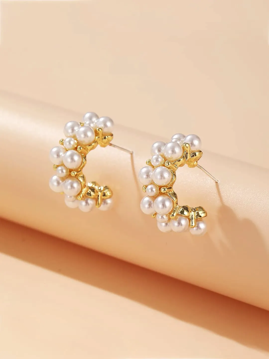 Yellow Chimes Earring For Women Gold Toned Pearl Studded Half Bali Clip On Hoop Earrings For Women and Girls