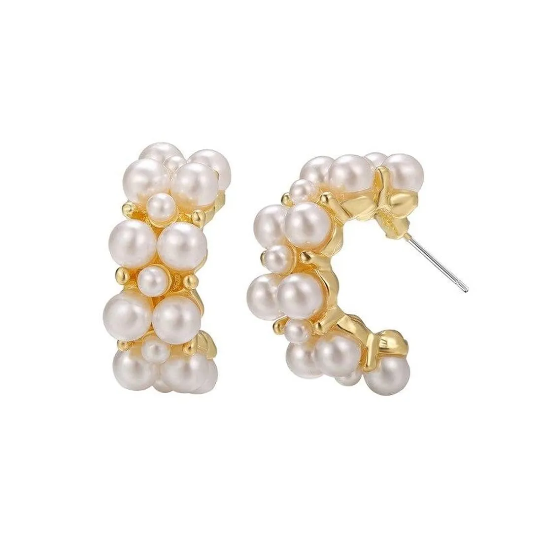 Yellow Chimes Earring For Women Gold Toned Pearl Studded Half Bali Clip On Hoop Earrings For Women and Girls