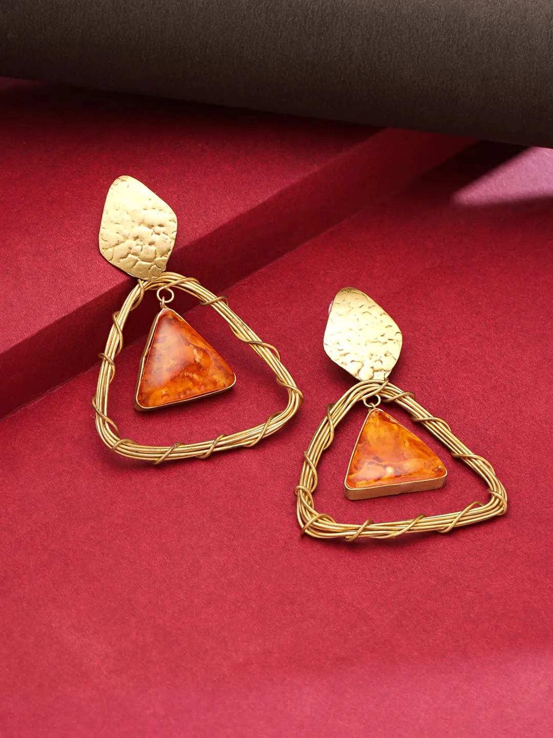 Yellow Chimes Earrings for Women and Girls | Orange Drop Earring | Gold Plated Drop | Triangular Orange Stone Drop Western Drop Earrings | Accessories Jewellery for Women | Birthday Gift for Girls and Women Anniversary Gift for Wife