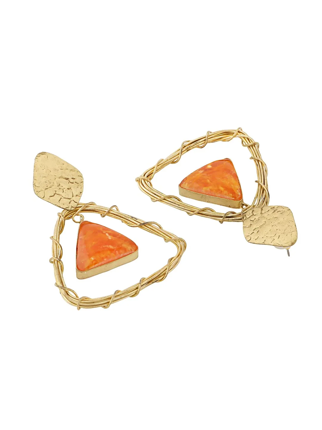 Yellow Chimes Earrings for Women and Girls | Orange Drop Earring | Gold Plated Drop | Triangular Orange Stone Drop Western Drop Earrings | Accessories Jewellery for Women | Birthday Gift for Girls and Women Anniversary Gift for Wife