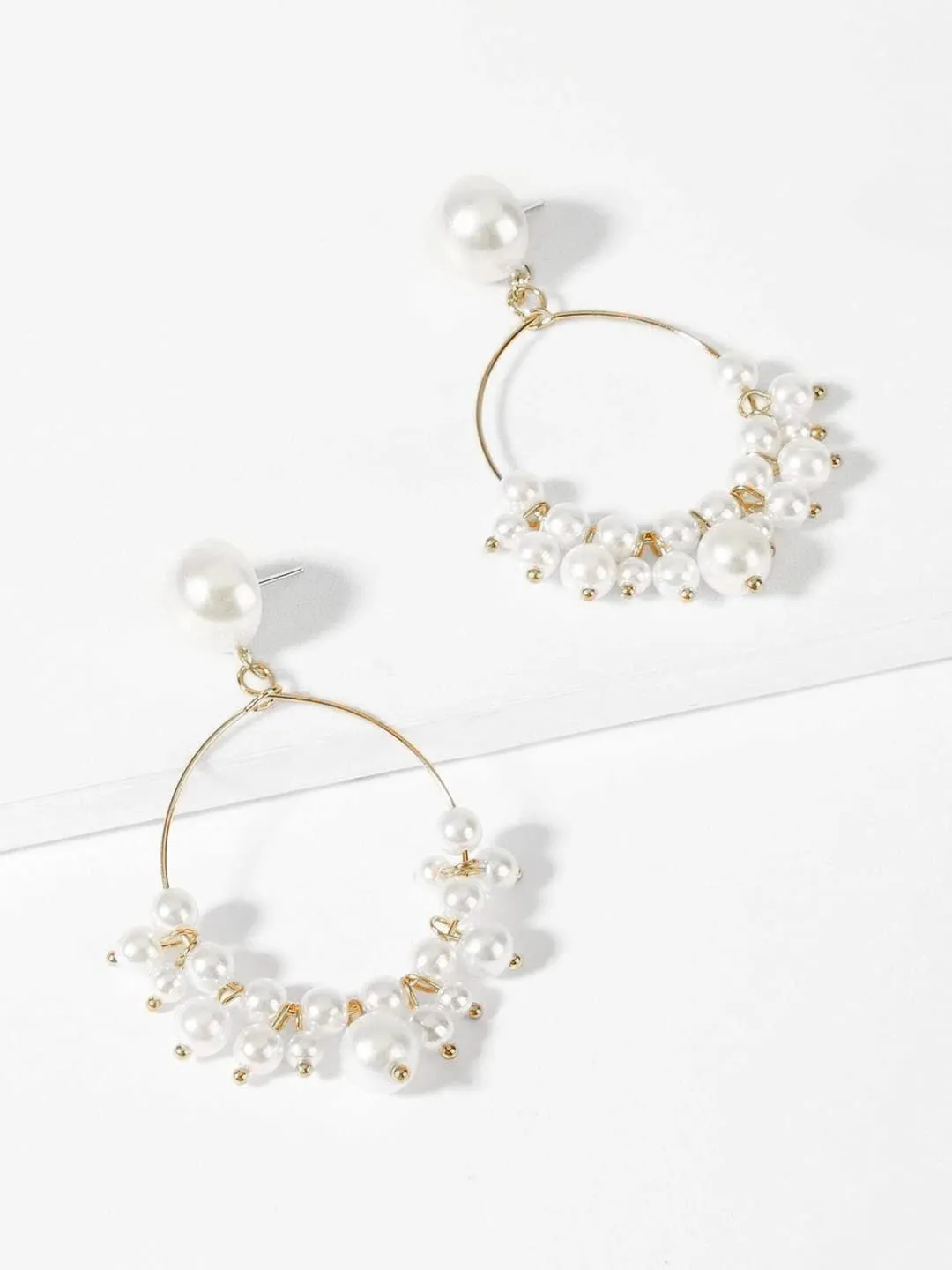 Yellow Chimes Earrings For Women charming Pearl Stud With Round Hoop Small Pearl Studded Drop Earrings For Women and Girls