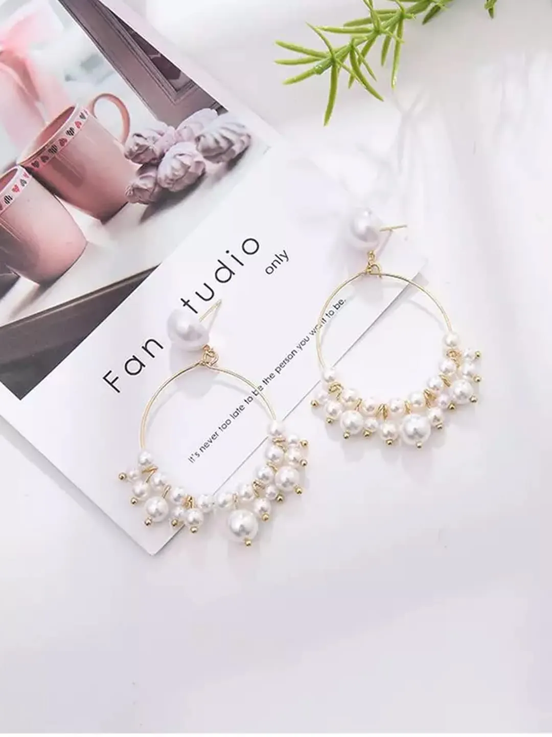 Yellow Chimes Earrings For Women charming Pearl Stud With Round Hoop Small Pearl Studded Drop Earrings For Women and Girls