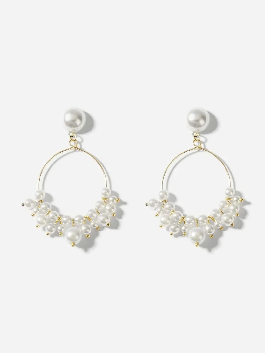 Yellow Chimes Earrings For Women charming Pearl Stud With Round Hoop Small Pearl Studded Drop Earrings For Women and Girls