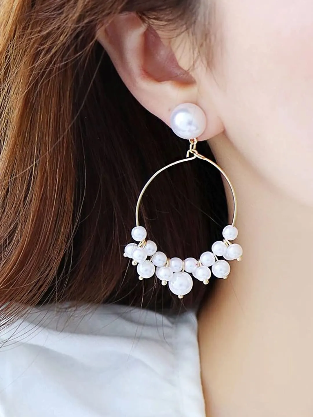 Yellow Chimes Earrings For Women charming Pearl Stud With Round Hoop Small Pearl Studded Drop Earrings For Women and Girls