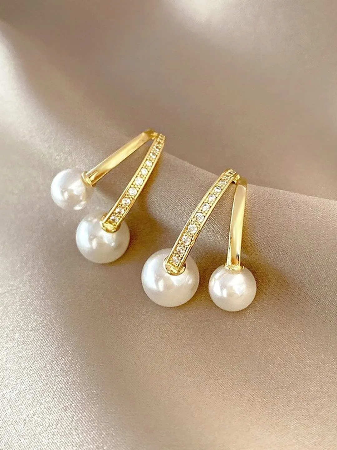 Yellow Chimes Earrings For Women Gold Tone Contemporary Stud Pearl Hanging Drop Earrings For Women and Girls