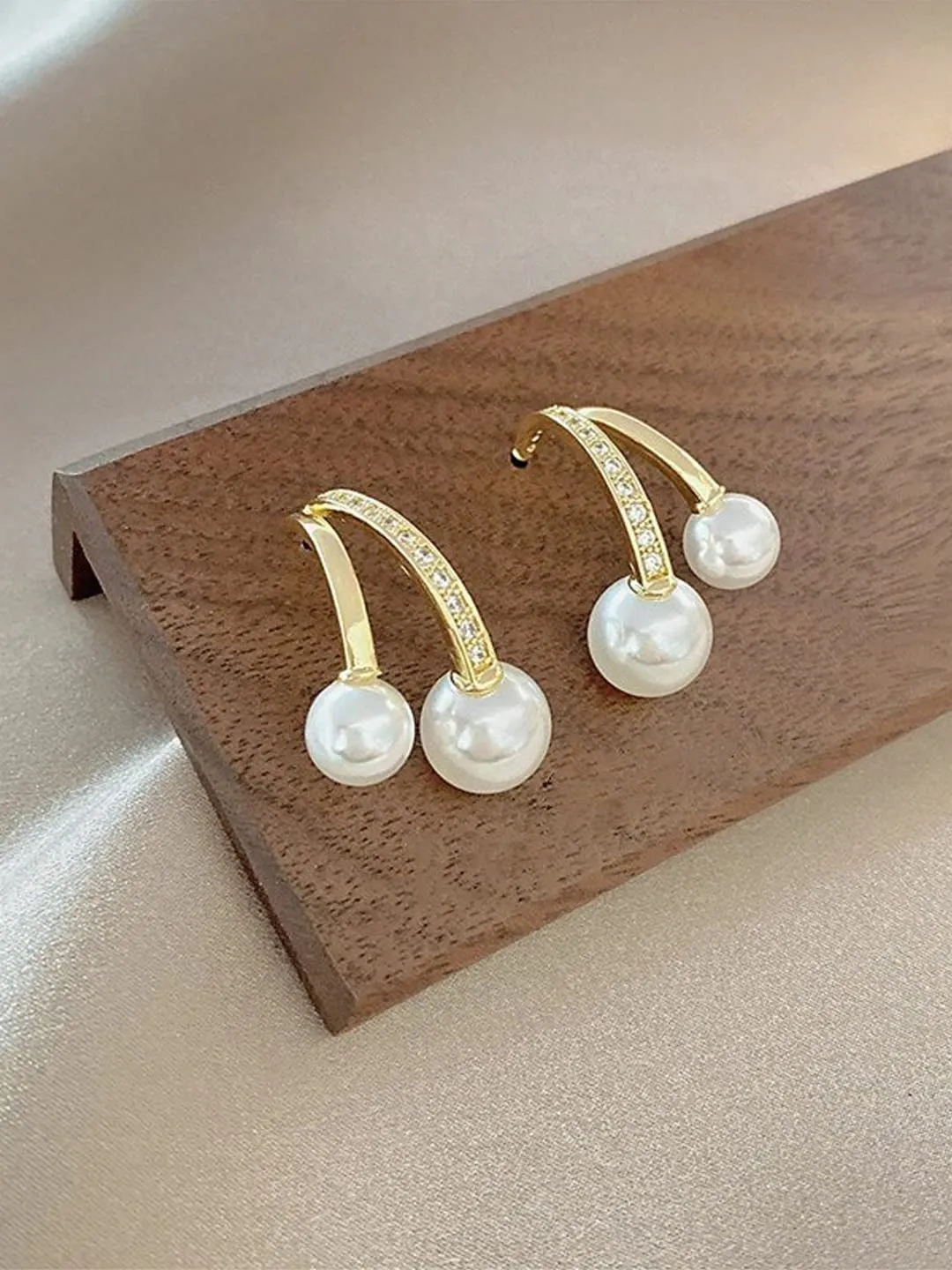 Yellow Chimes Earrings For Women Gold Tone Contemporary Stud Pearl Hanging Drop Earrings For Women and Girls