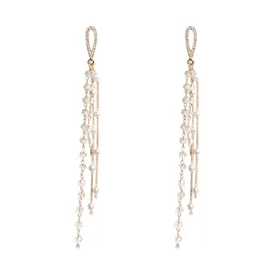 Yellow Chimes Earrings For Women Gold Tone Pearl Studded Teardrop Shape Stud With White Chandelier Tassel Dangler Earrings For Women and Girls