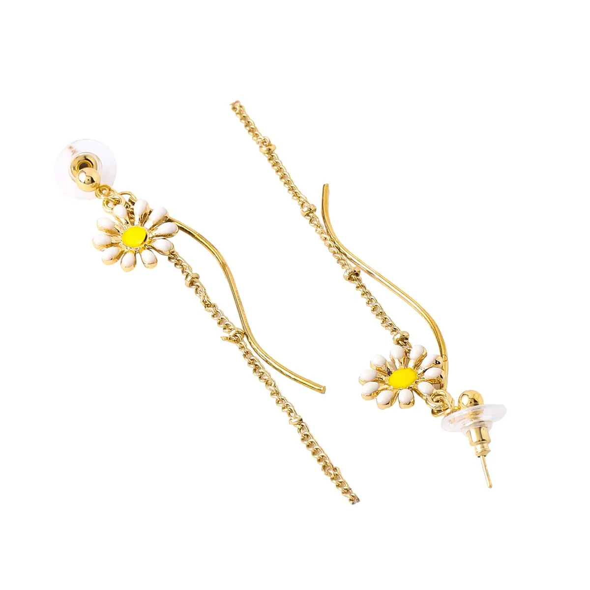 Yellow Chimes Earrings For Women Gold Tone Twisted Wire Flower Stud Dangle Earrings For Women and Girls